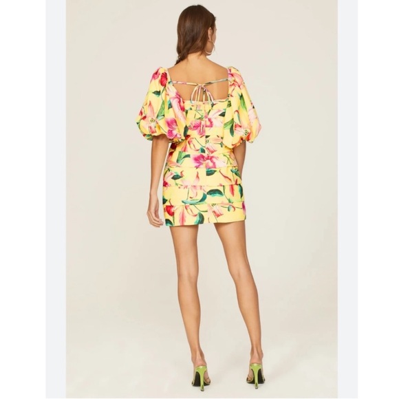 PatBO Pink, Yellow and Green Puff Sleeve Mini Sundress - Picture 2 of 11